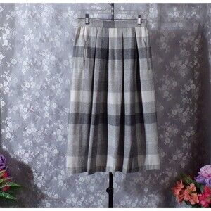 Vintage 80s Skirt 1980s Plaid Gray & White Secretary Preppy Academia Size Small